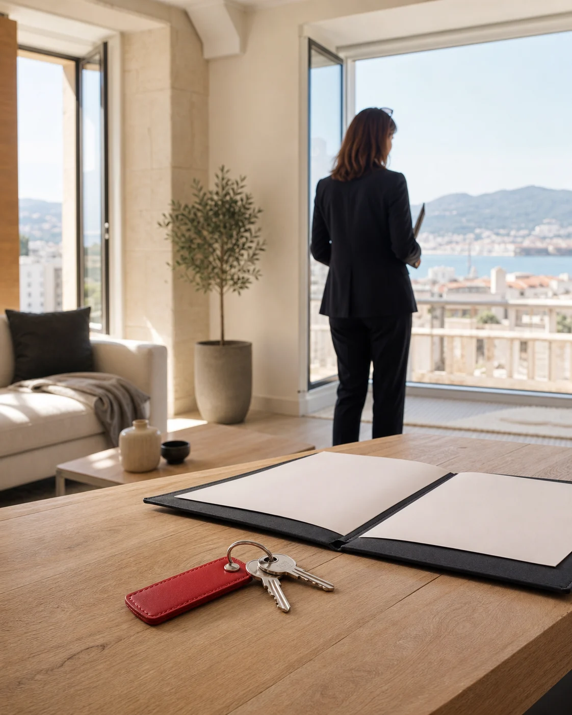 Conseillère préparant un appartement toulonnais avant sa mise en location